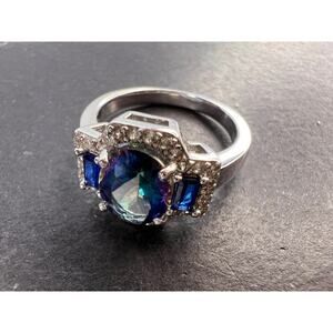 Blue Petalite Rhodium Over Sterling Silver Ring
